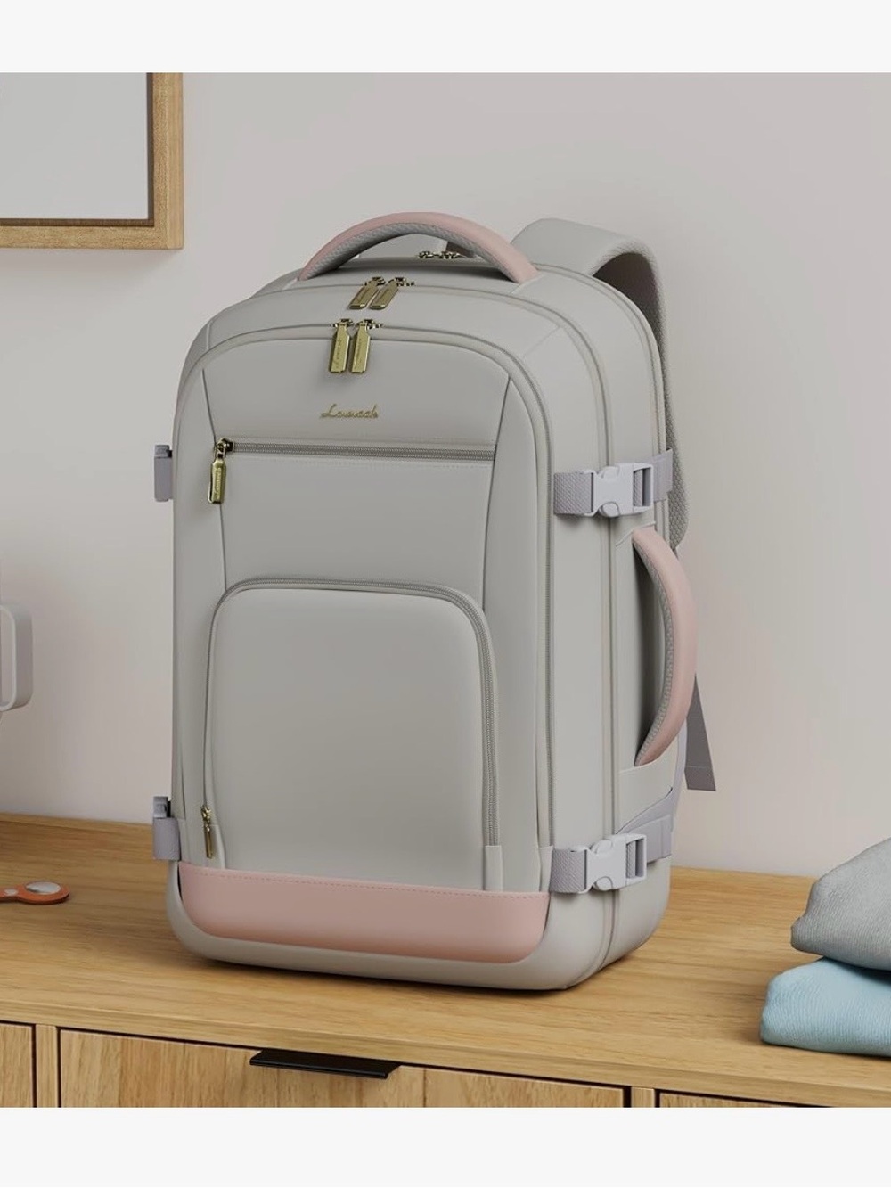Lovevook Light Gray & Pink Women's Travel Backpack by